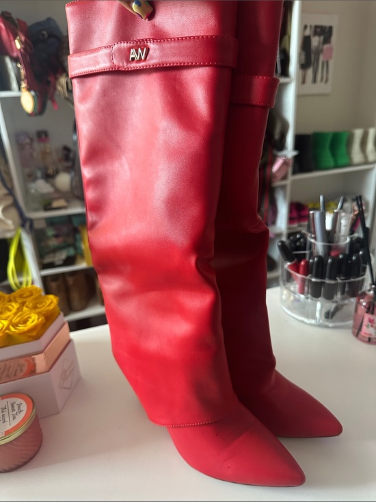 Azalea Wang Shoes - AW Red Knee-High Pointed-Toe Heeled Boots